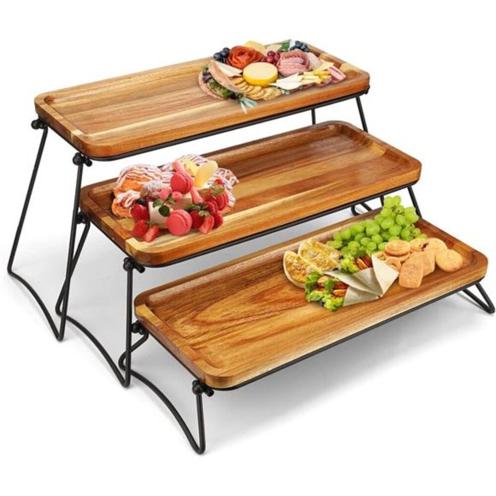 3 Tier Cupcake Stand & Towers Serving Tray for Party, Acacia Wooden Dessert Set